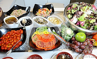 Salads at a buffet bar Stock Photo