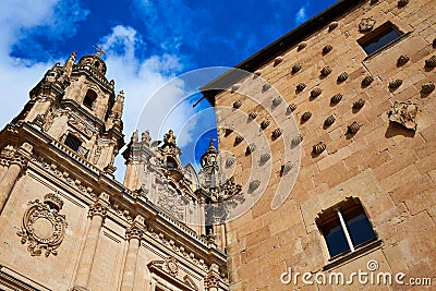 Salamanca Clerecia church and Casa Conchas Stock Photo