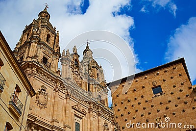 Salamanca Clerecia church and Casa Conchas Stock Photo