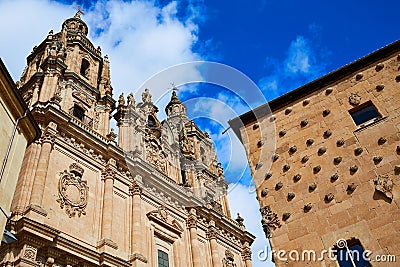 Salamanca Clerecia church and Casa Conchas Stock Photo