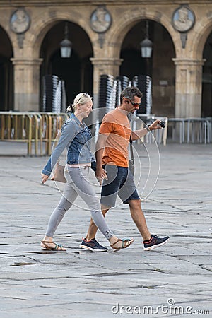 A couple stroll in Salamanca Spain Editorial Stock Photo