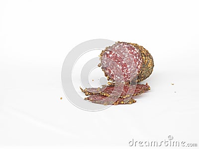 Sliced spiced salami Stock Photo