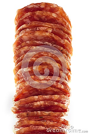 Salami / macro picture of few slices isolated Stock Photo