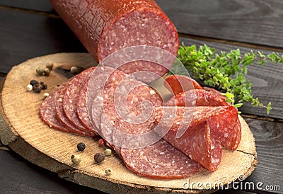 Salami slices Stock Photo