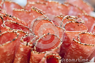 Salami slices Stock Photo