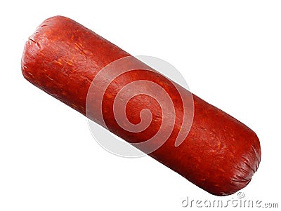 Salami smoked sausage isolated on white background. top view Stock Photo