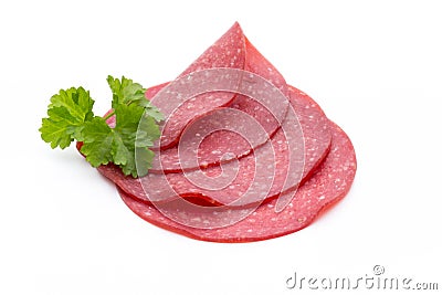 Salami smoked sausage one slice isolated on white background cut Stock Photo