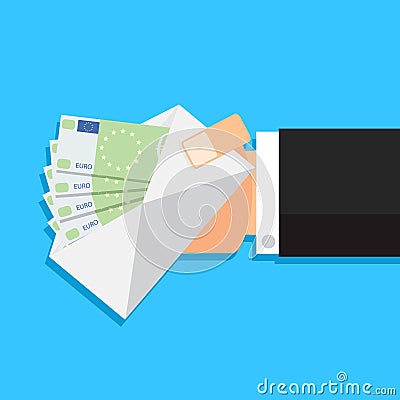 Salary bundle euro banknotes in envelope Vector Illustration