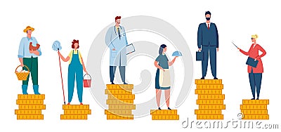 Salary difference, wage gap between rich and poor. People with different incomes, professional income comparison Vector Illustration