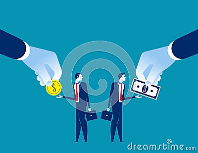 Salary Different for employee. Concept business vecto rillustration, Currency, Coin, Banknote Vector Illustration