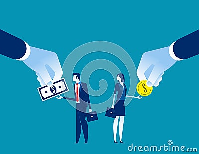 Salary Different for employee. Concept business vecto rillustration, Currency, Coin, Banknote Vector Illustration