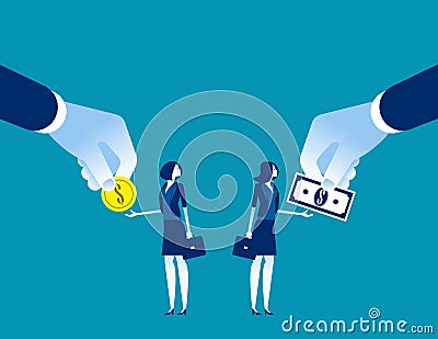 Salary Different for employee. Concept business vecto rillustration, Currency, Coin, Banknote Vector Illustration