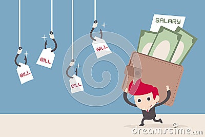 Salary man and bill payment Vector Illustration