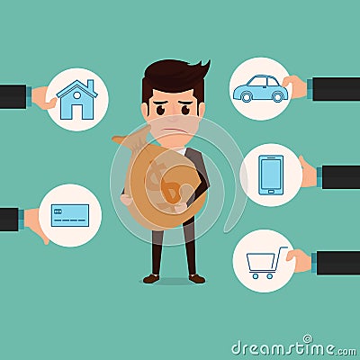 Salary man and payment bill. Vector Illustration