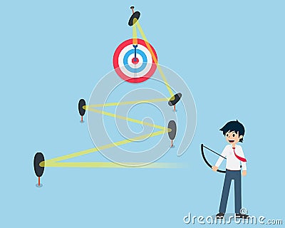 Salary man shoots through difficult obstacles to the center of the target precisely Vector Illustration