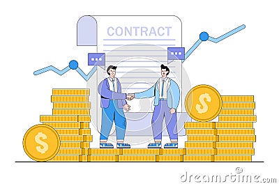 Salary negotiation, wage and benefit agreement, pay raise discussion, commercial deals, idea of mergers and acquisition concepts. Vector Illustration