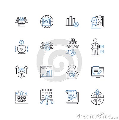 Salary proceeds line icons collection. Compensate, Earnings, Remuneration, Income, Stipend, Paycheck, Wages vector and Vector Illustration