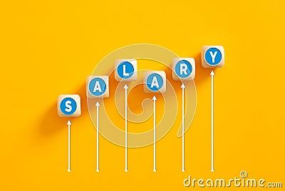 Salary raise or wage increase concept. The word salary on wooden cubes with an increasing graph Stock Photo