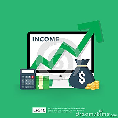 salary rate increase. Finance income performance of return on investment ROI concept with arrow. business profit growth margin Vector Illustration