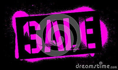 Stencil SALE inscription. Pink graffiti print on black background. Vector design street art Vector Illustration