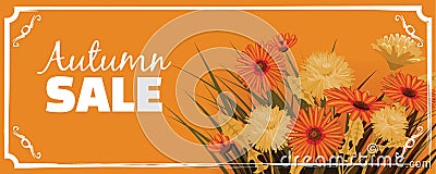 Sale, Autumn flowers, Fall, leaves, banner, flyers, card, autumn colors, template, vector, illustration, isolated Vector Illustration