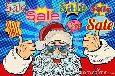 Sale background with Santa Claus in funny glasses Vector Illustration