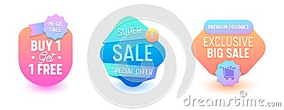 Sale Badge Set Discount Promo Price. Online Advertising Free Offer Special Label Banner Geometric Design. Ecommerce Vector Illustration