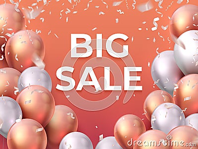 Sale balloon banner. Shop offer fashion flyer, party special promotion, flying balloons poster. Vector realistic 3D sale Vector Illustration