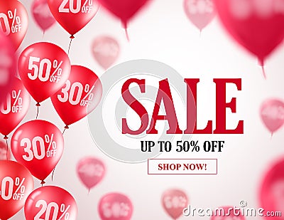 Sale balloons vector banner design. Flying red balloons with 50% off Vector Illustration