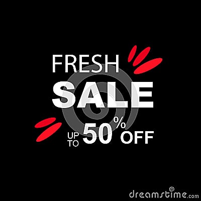 Sale banner in black and red. Fresh sale. Discounts up to 50 percent. Black Friday. Prices reduced. Vector EPS 10 Vector Illustration