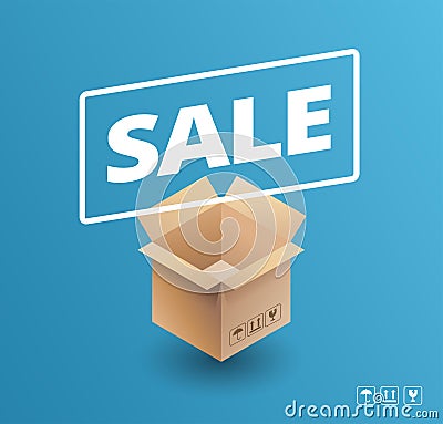 Sale banner delivery cardboard box icon sale vector illustration Vector Illustration