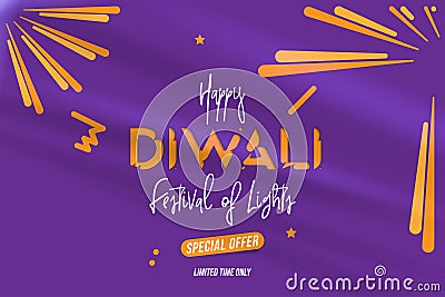 Sale Banner Diwali Festival of lights with special offer. Creative template with decoration elements and shadow on the yellow back Cartoon Illustration