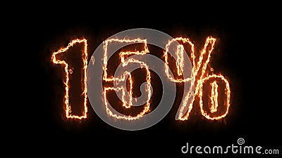 15 sale banner. Fiery inscription. 15 percent discount. 3D render. Stock Photo