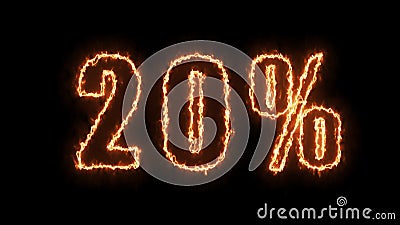 20 sale banner. Fiery inscription. 20 percent discount. 3D render. Stock Photo