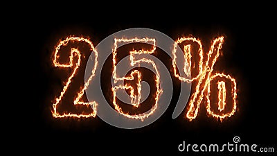 25 sale banner. Fiery inscription. 25 percent discount. 3D render. Stock Photo