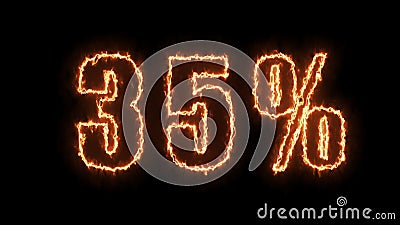 35 sale banner. Fiery inscription. 35 percent discount. 3D render. Stock Photo