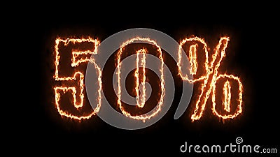 50 sale banner. Fiery inscription. 50 percent discount. 3D render. Stock Photo