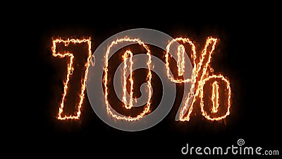 70 sale banner. Fiery inscription. 70 percent discount. 3D render. Stock Photo