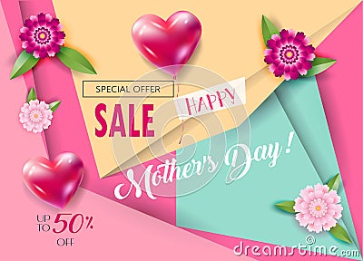 Sale banner Mothers Day floral decoration Vector Illustration