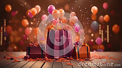 Sale banner paper shopping bags with balloons Stock Photo