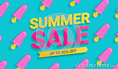 Sale banner for summer 2022 with ice cream. Vector Illustration