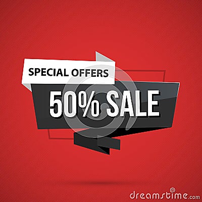 50% sale banner template in business origami style Vector Illustration