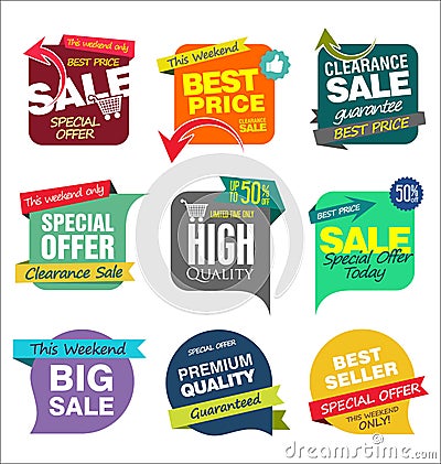 Sale banner templates design and special offer tags collection Vector Illustration