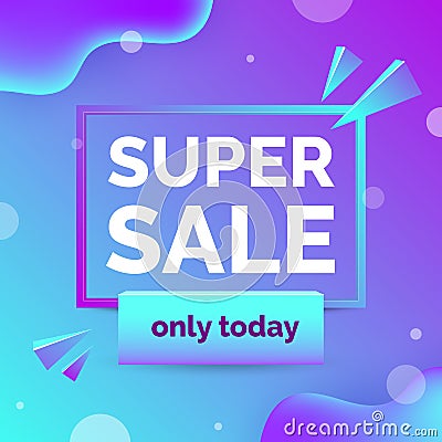 Sale banner with text space, abstract elements, waves, blue and purple gradient color. Vector Illustration