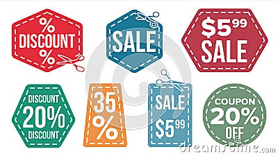 Sale Banners Set Vector. Scissor Line. Discount Coupon. Discount Tag. Cut Crop Border. Flat Isolated Illustration Vector Illustration