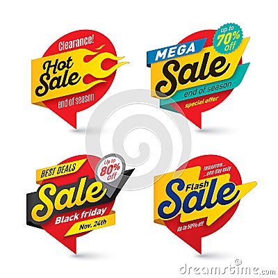 Sale banners template, hot, fire, lightning bubbles Vector Illustration