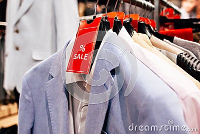 Sale in the casual menswear store Stock Photo