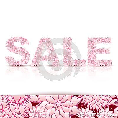 Sale concept background. Word SALE made of pink flowers. Vector Illustration