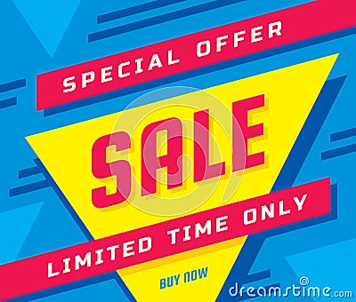 Sale concept banner vector illustration. Special offer abstract geometric layout. Limited time only. Buy now. Vector Illustration