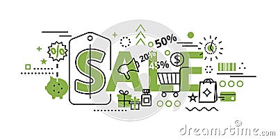 Sale concept in greenery color, vector illustration Vector Illustration